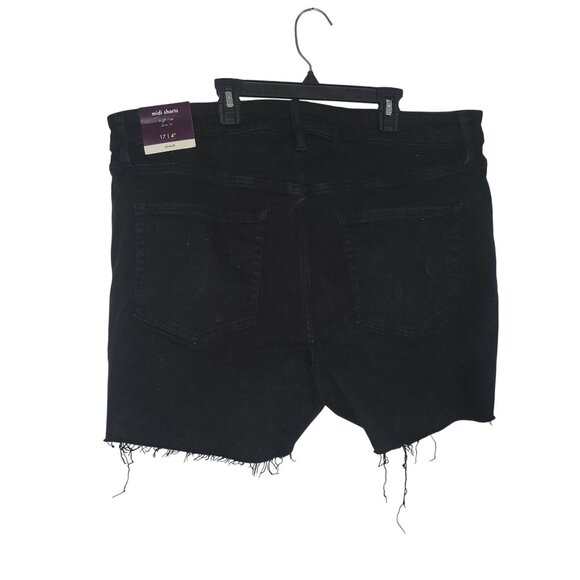 Aya & Vi High Rise Midi Shorts Black Distressed Frayed Hem Denim No-Gap Waistban - Picture 3 of 6